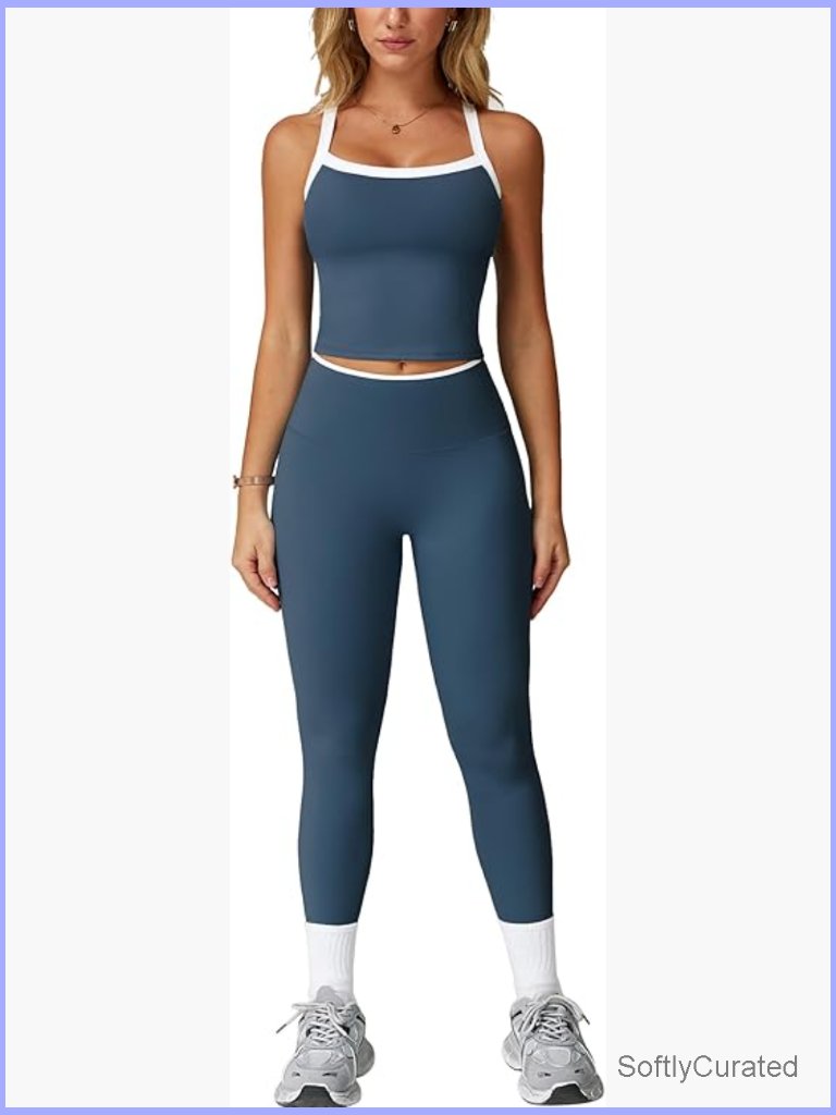 2 Piece Workout Set Padded Sports Bra Tank Top High Waist Leggings Gym Yoga